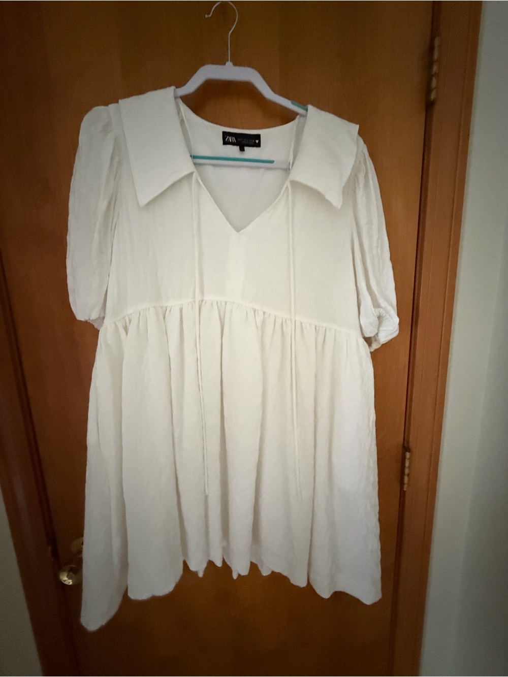 Zara Cream V-Neck Babydoll Tunic with Oversized Collar